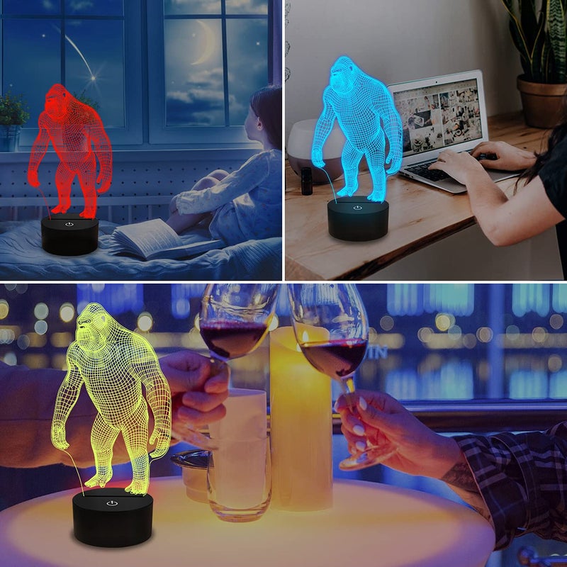 FULLOSUN 3D Night Light Ape Gorilla LED Nightlight Baby Nursery Monkey Lamp for Kids' Room Home DÃ©cor Xmas Birthday Gifts with 16 Color Changing - Image 3